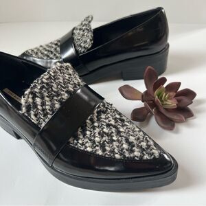Zara Houndstooth Paton Black Vegan Preppy Leather Loafer Scratched EU38/US 7.5